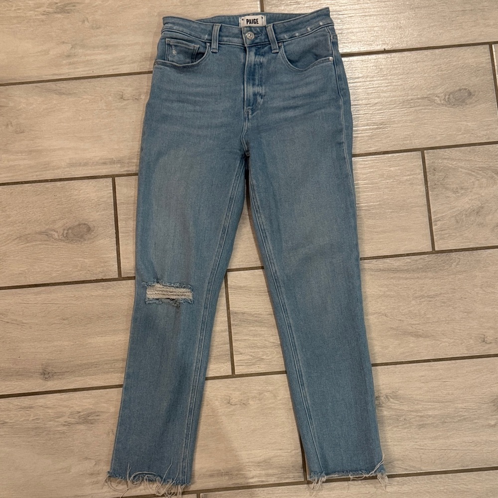 PAIGE Light Blue Distressed Ankle Jeans